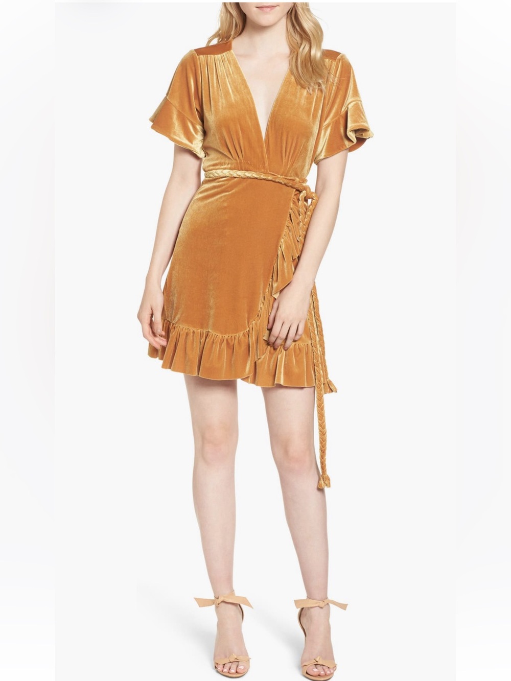 MISA Los Angeles Desma Velvet Short Sleeve Wrap Minidress Sz Small Chic Party